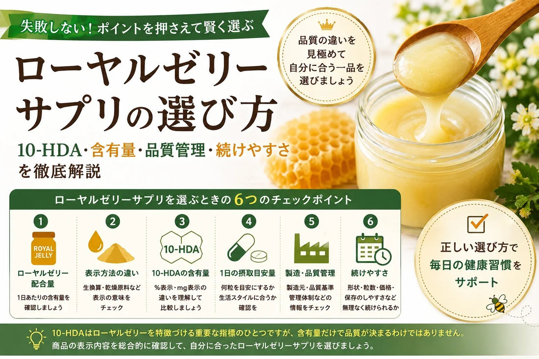 ローヤルゼリーサプリの選び方｜10-HDA・含有量・品質管理・続けやすさを徹底解説
